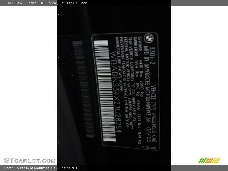 Jet Black / Black 2002 BMW 3 Series 330i Coupe