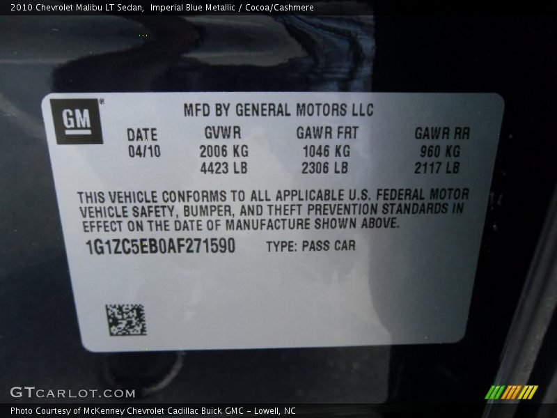 Imperial Blue Metallic / Cocoa/Cashmere 2010 Chevrolet Malibu LT Sedan