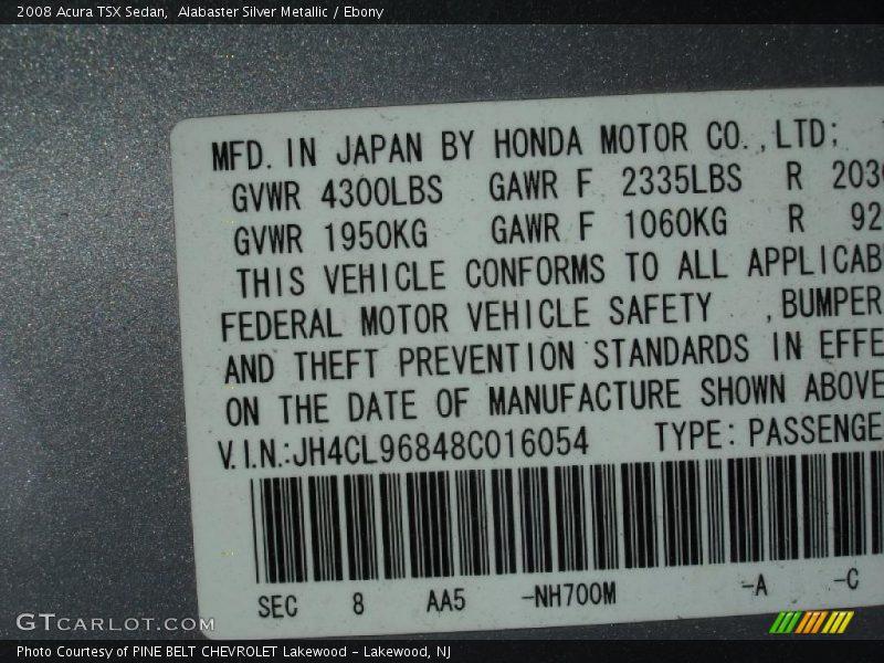 Alabaster Silver Metallic / Ebony 2008 Acura TSX Sedan