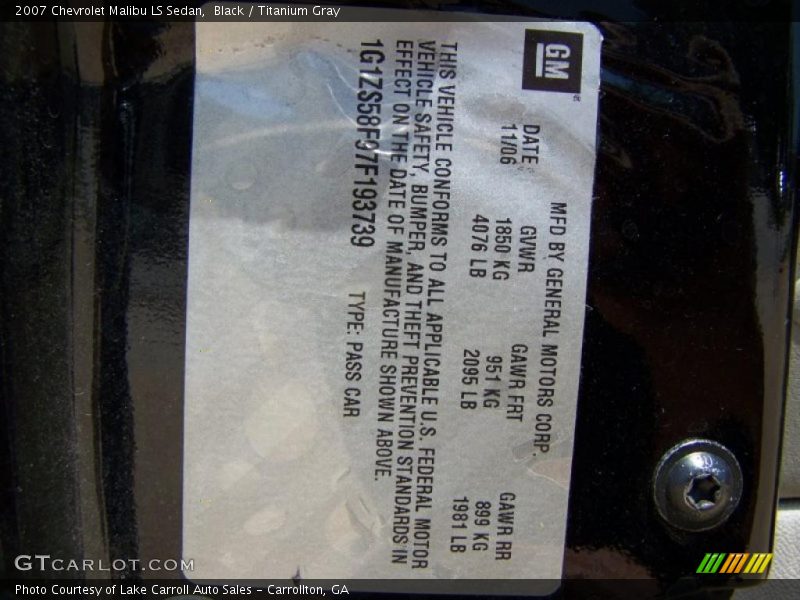 Black / Titanium Gray 2007 Chevrolet Malibu LS Sedan