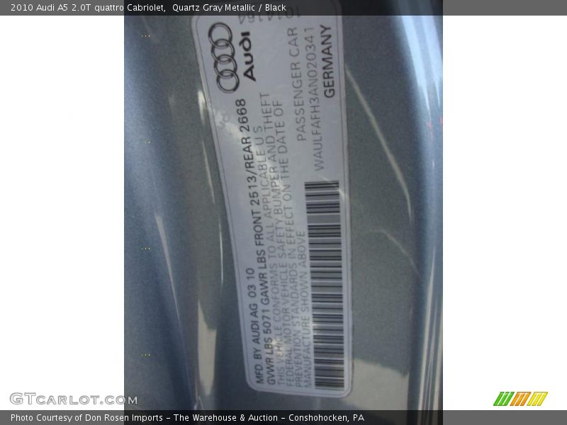 Quartz Gray Metallic / Black 2010 Audi A5 2.0T quattro Cabriolet