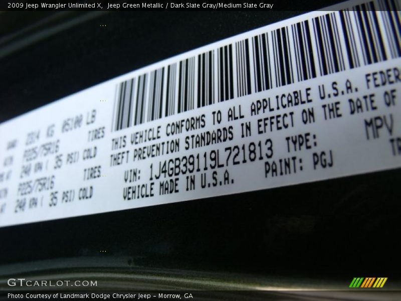 Jeep Green Metallic / Dark Slate Gray/Medium Slate Gray 2009 Jeep Wrangler Unlimited X