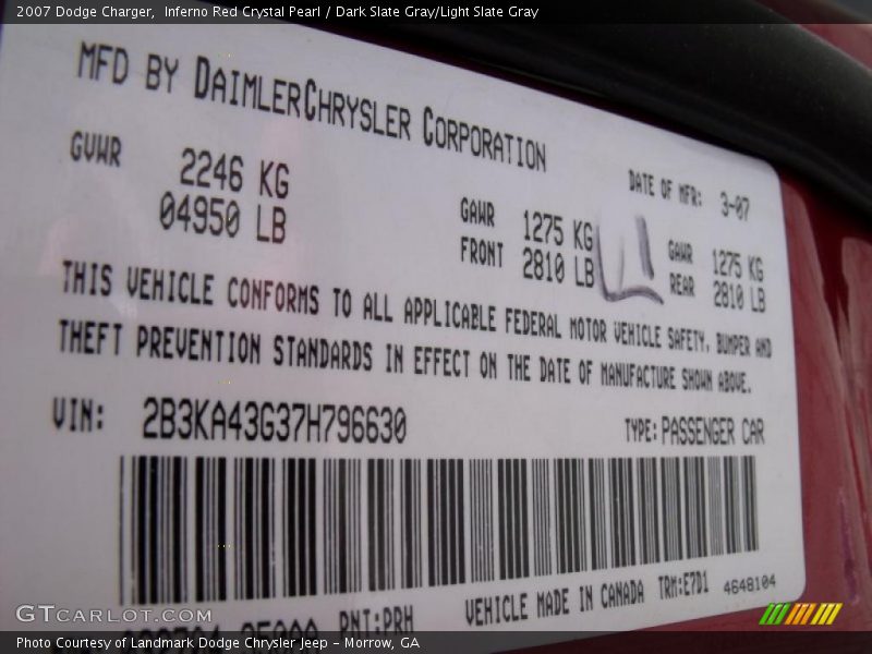 Inferno Red Crystal Pearl / Dark Slate Gray/Light Slate Gray 2007 Dodge Charger