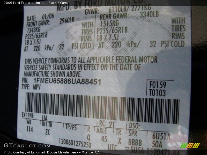 Black / Camel 2006 Ford Explorer Limited