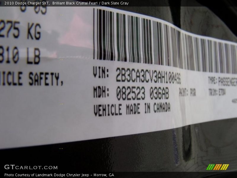 Brilliant Black Crystal Pearl / Dark Slate Gray 2010 Dodge Charger SXT