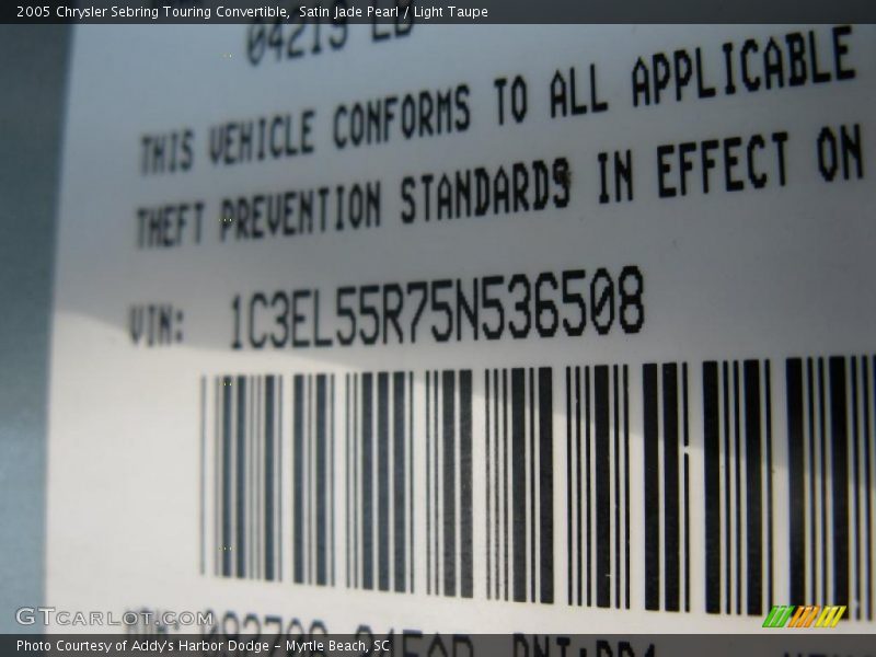 Satin Jade Pearl / Light Taupe 2005 Chrysler Sebring Touring Convertible