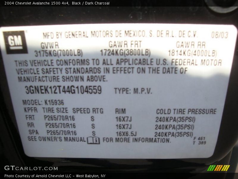 Black / Dark Charcoal 2004 Chevrolet Avalanche 1500 4x4