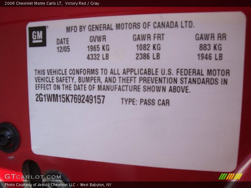 Victory Red / Gray 2006 Chevrolet Monte Carlo LT