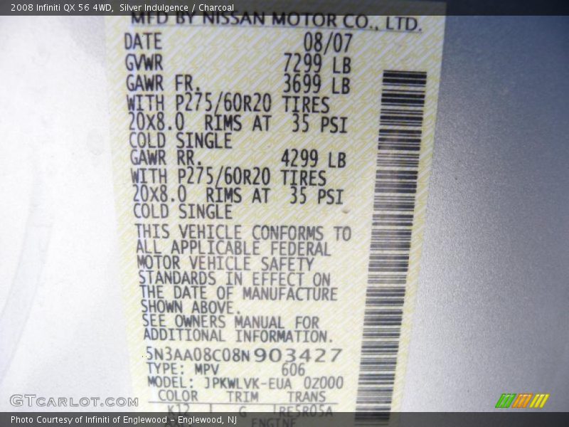 Silver Indulgence / Charcoal 2008 Infiniti QX 56 4WD