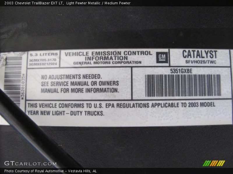 Light Pewter Metallic / Medium Pewter 2003 Chevrolet TrailBlazer EXT LT