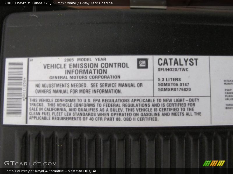 Summit White / Gray/Dark Charcoal 2005 Chevrolet Tahoe Z71
