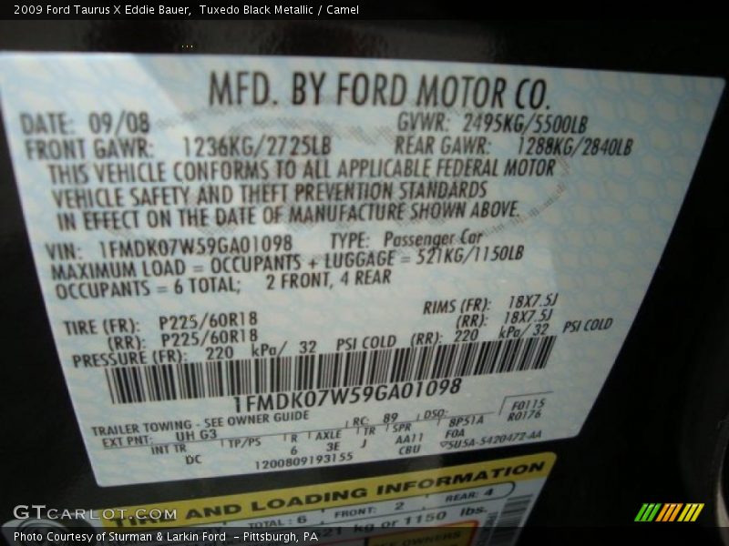 Tuxedo Black Metallic / Camel 2009 Ford Taurus X Eddie Bauer