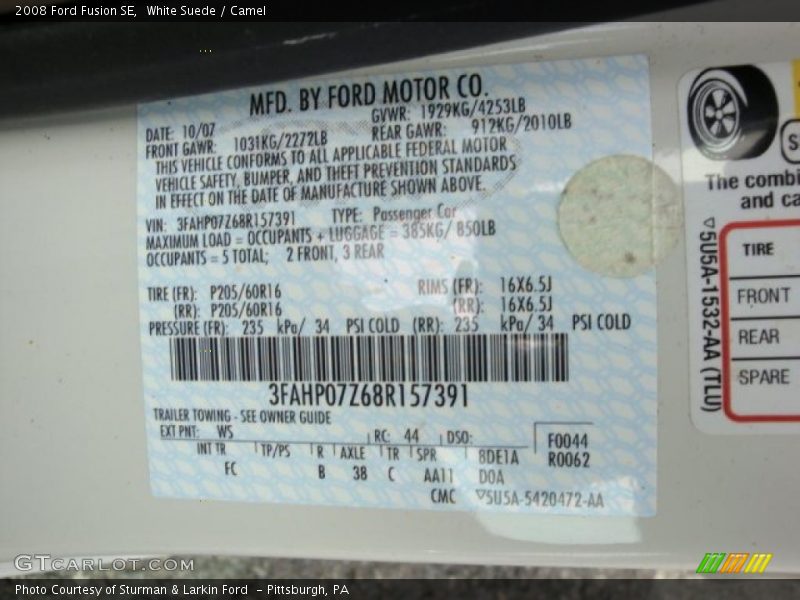 White Suede / Camel 2008 Ford Fusion SE