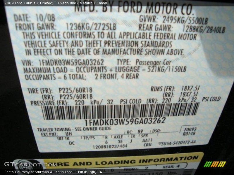 Tuxedo Black Metallic / Camel 2009 Ford Taurus X Limited
