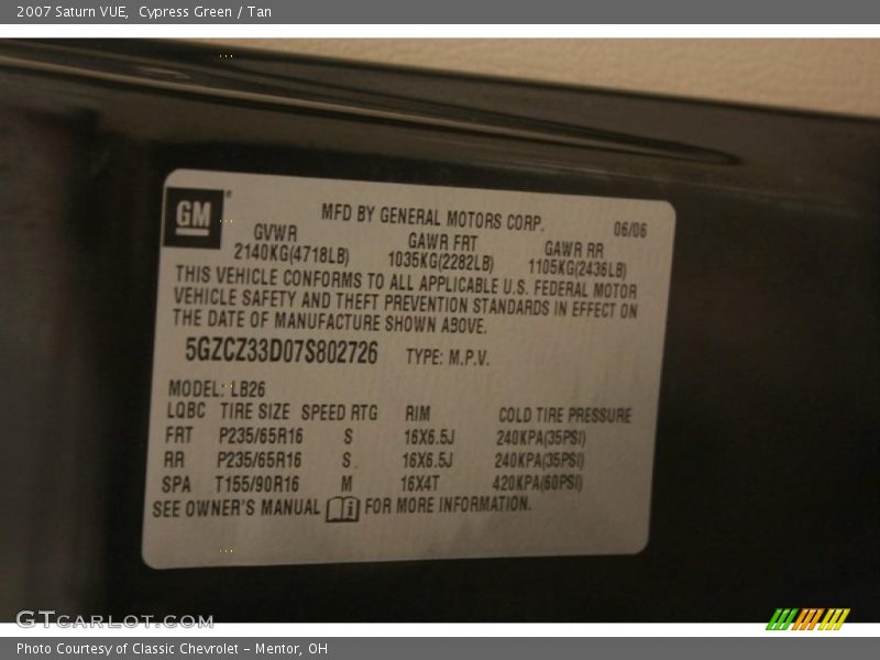 Cypress Green / Tan 2007 Saturn VUE