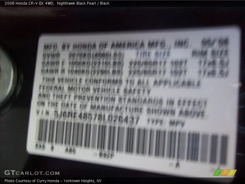 Nighthawk Black Pearl / Black 2008 Honda CR-V EX 4WD