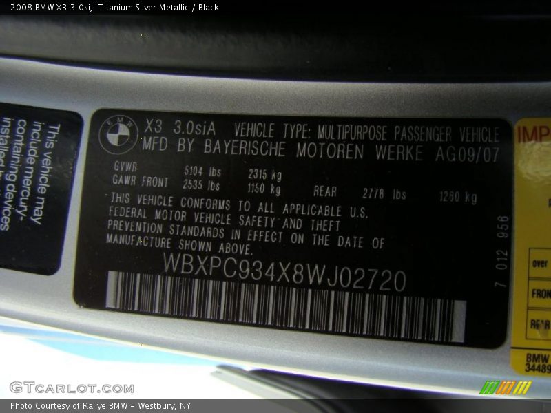 Titanium Silver Metallic / Black 2008 BMW X3 3.0si