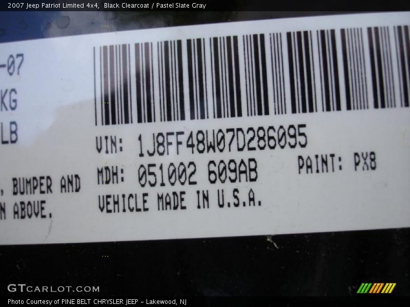 Black Clearcoat / Pastel Slate Gray 2007 Jeep Patriot Limited 4x4
