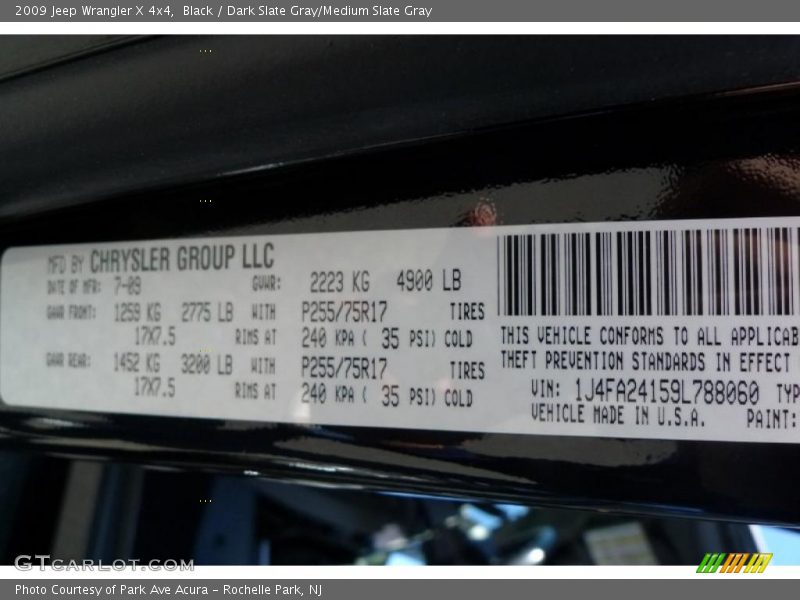 Black / Dark Slate Gray/Medium Slate Gray 2009 Jeep Wrangler X 4x4