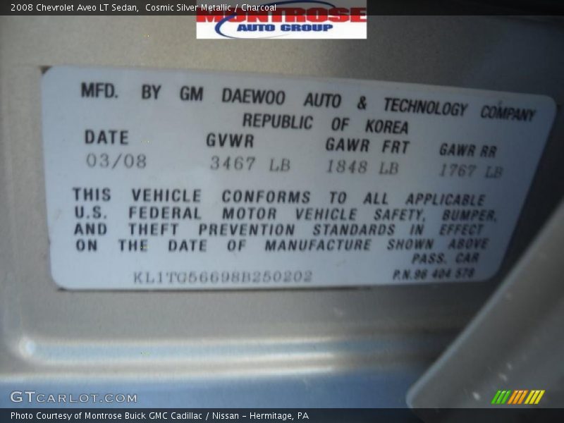 Cosmic Silver Metallic / Charcoal 2008 Chevrolet Aveo LT Sedan
