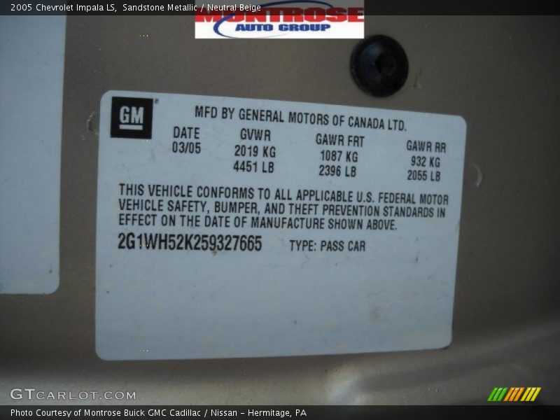 Sandstone Metallic / Neutral Beige 2005 Chevrolet Impala LS