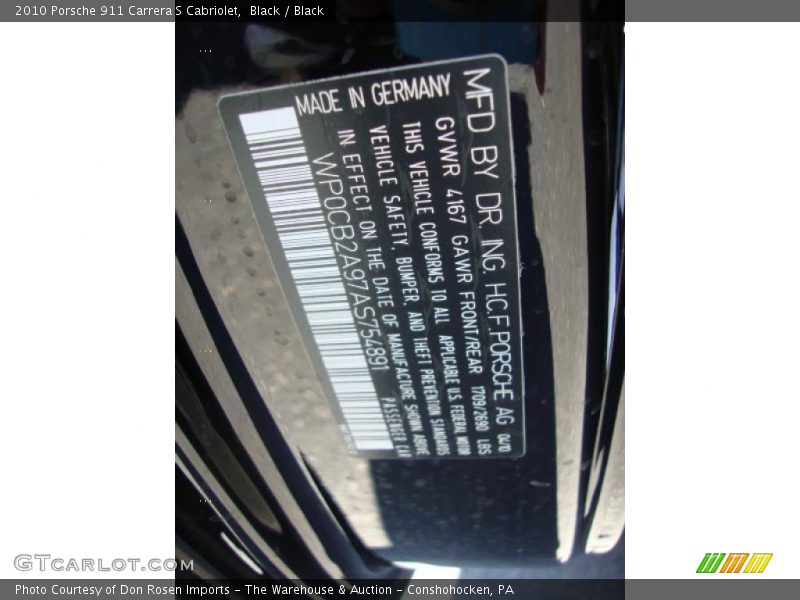 Black / Black 2010 Porsche 911 Carrera S Cabriolet