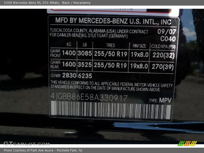 Black / Macadamia 2008 Mercedes-Benz ML 350 4Matic