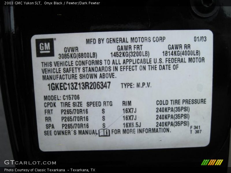 Onyx Black / Pewter/Dark Pewter 2003 GMC Yukon SLT
