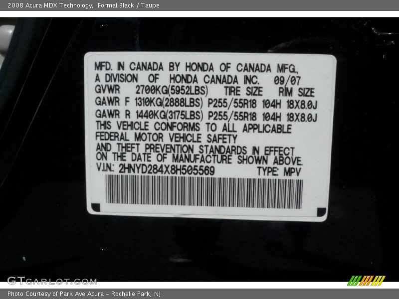 Formal Black / Taupe 2008 Acura MDX Technology