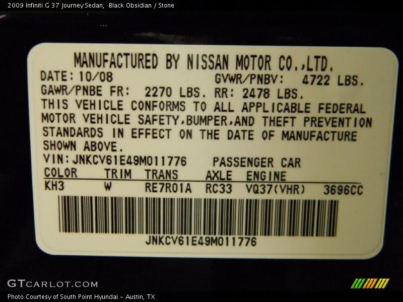 Black Obsidian / Stone 2009 Infiniti G 37 Journey Sedan