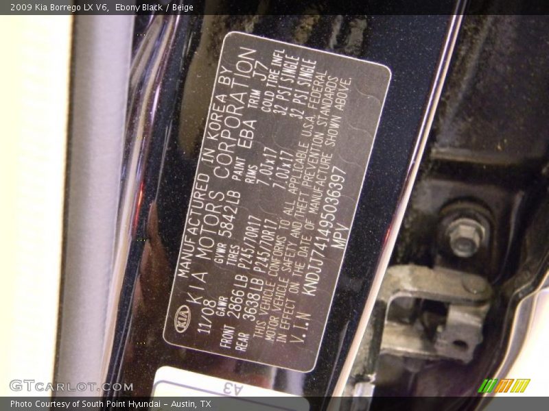 Ebony Black / Beige 2009 Kia Borrego LX V6