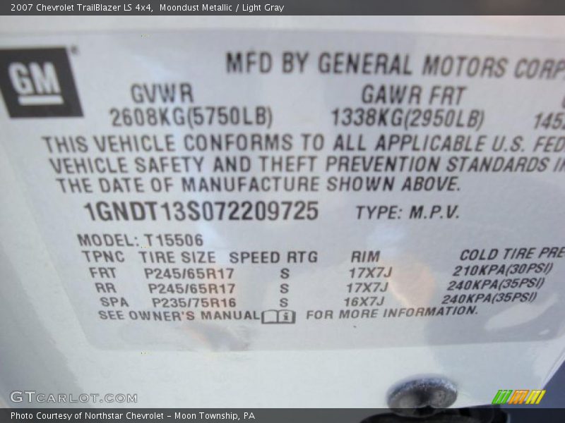Moondust Metallic / Light Gray 2007 Chevrolet TrailBlazer LS 4x4