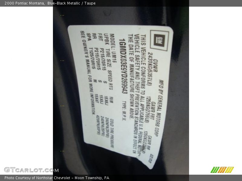 Blue-Black Metallic / Taupe 2000 Pontiac Montana