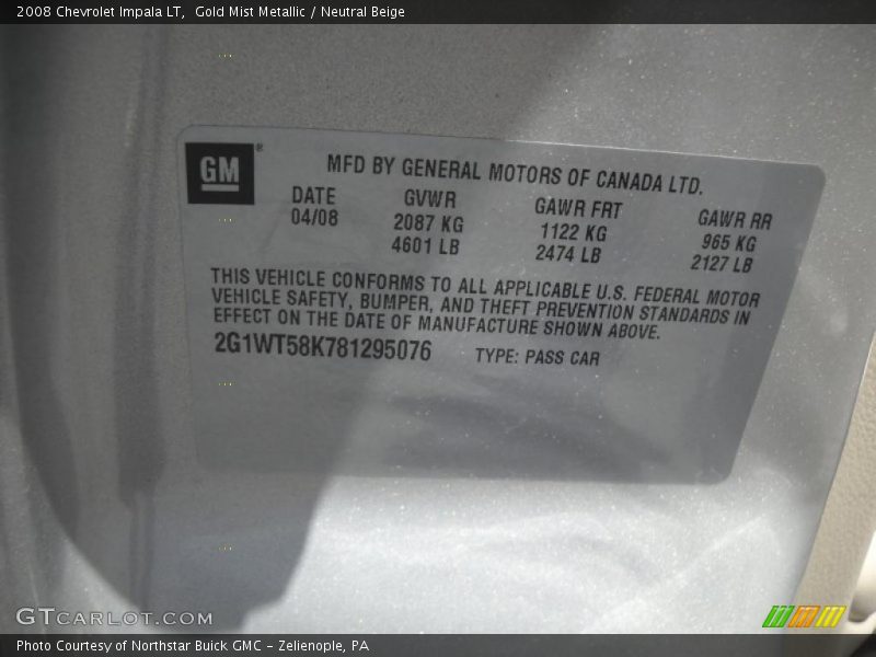 Gold Mist Metallic / Neutral Beige 2008 Chevrolet Impala LT