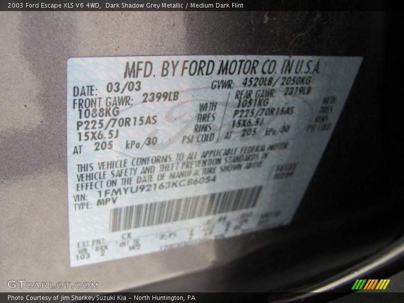 Dark Shadow Grey Metallic / Medium Dark Flint 2003 Ford Escape XLS V6 4WD