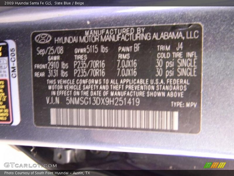 Slate Blue / Beige 2009 Hyundai Santa Fe GLS