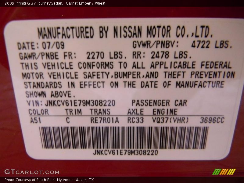 Garnet Ember / Wheat 2009 Infiniti G 37 Journey Sedan