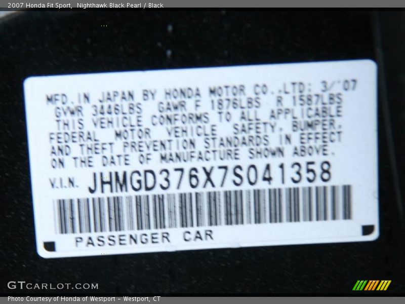 Nighthawk Black Pearl / Black 2007 Honda Fit Sport