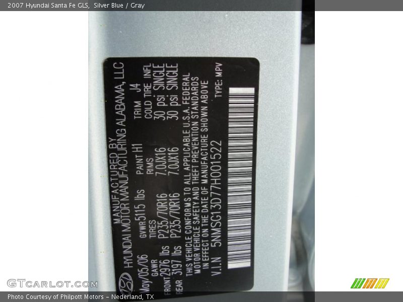 Silver Blue / Gray 2007 Hyundai Santa Fe GLS