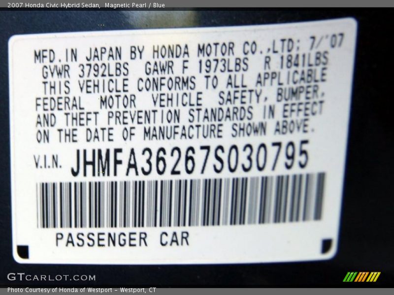 Magnetic Pearl / Blue 2007 Honda Civic Hybrid Sedan