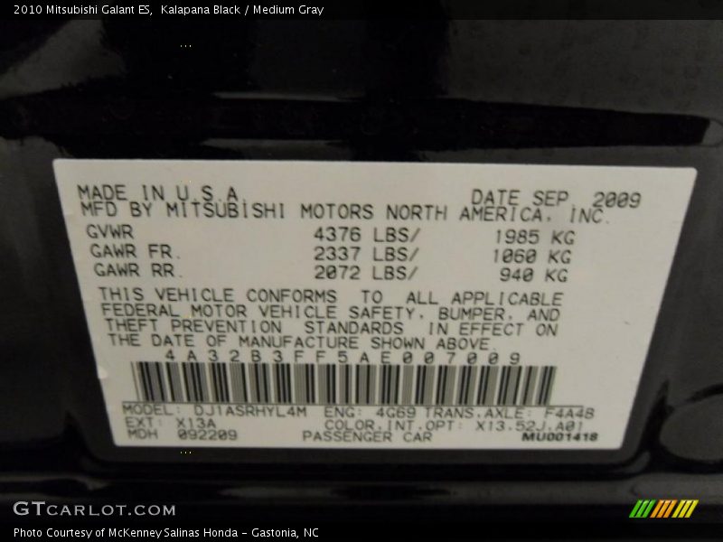 Kalapana Black / Medium Gray 2010 Mitsubishi Galant ES