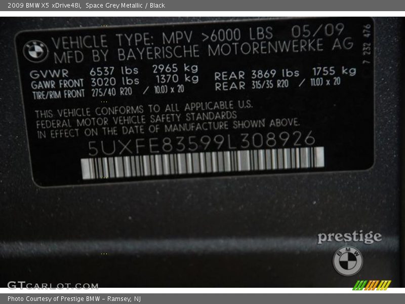 Space Grey Metallic / Black 2009 BMW X5 xDrive48i