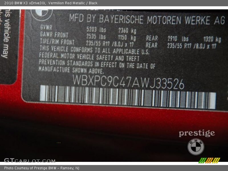 Vermilion Red Metallic / Black 2010 BMW X3 xDrive30i