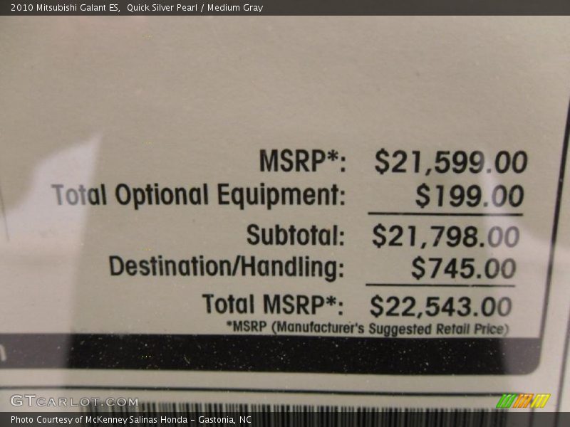 Quick Silver Pearl / Medium Gray 2010 Mitsubishi Galant ES