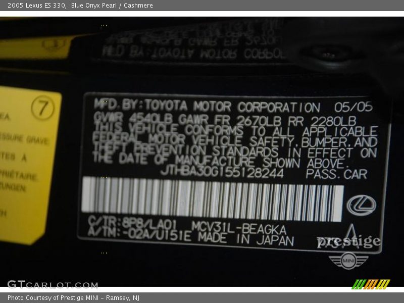 Blue Onyx Pearl / Cashmere 2005 Lexus ES 330