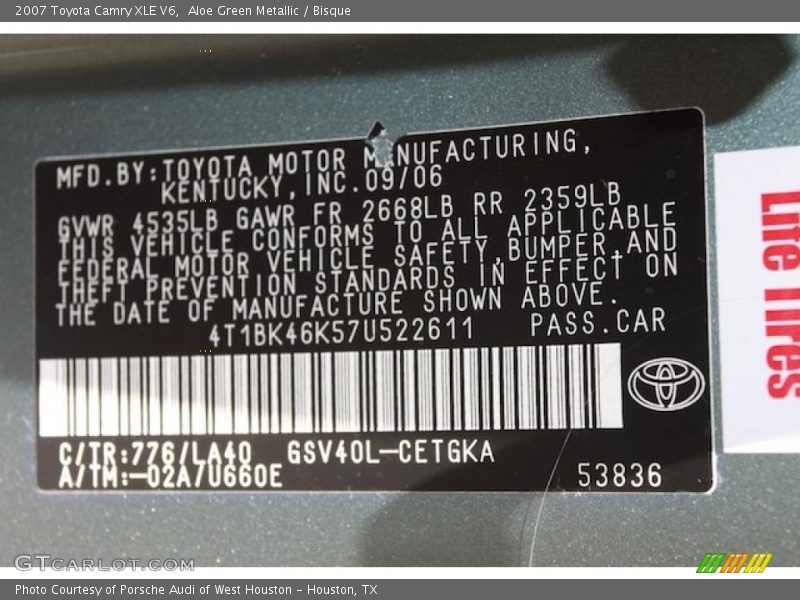 Aloe Green Metallic / Bisque 2007 Toyota Camry XLE V6