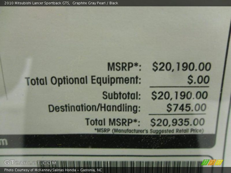 Graphite Gray Pearl / Black 2010 Mitsubishi Lancer Sportback GTS