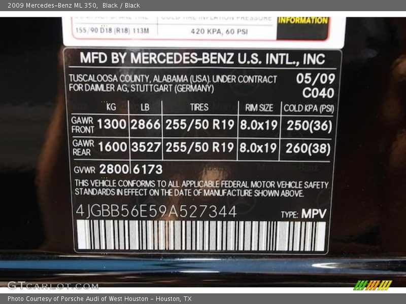 Black / Black 2009 Mercedes-Benz ML 350