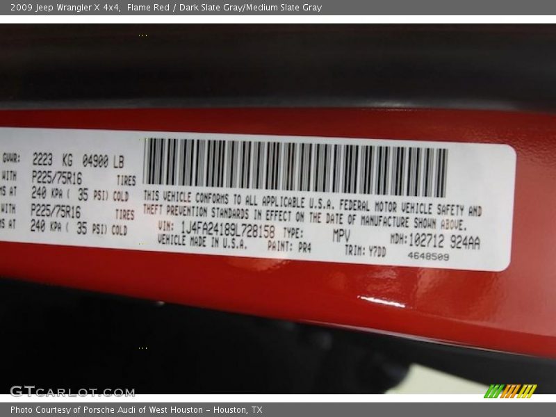 Flame Red / Dark Slate Gray/Medium Slate Gray 2009 Jeep Wrangler X 4x4