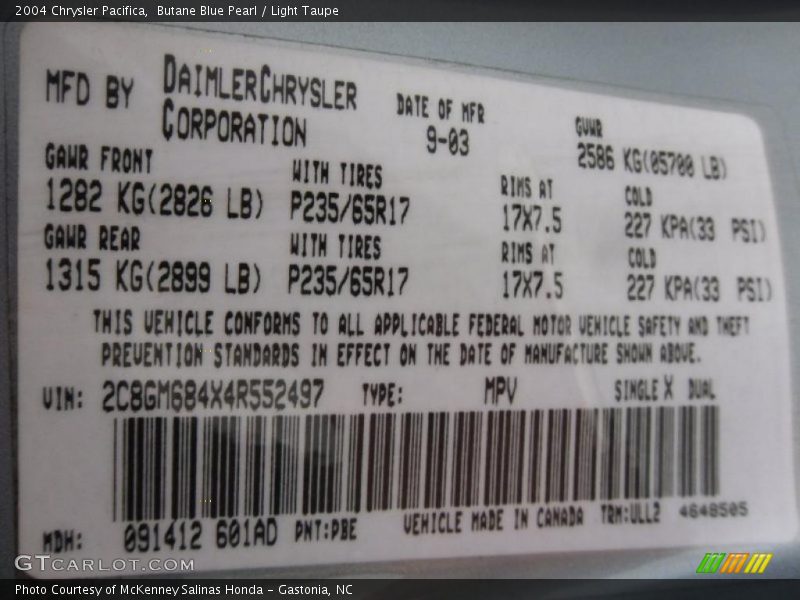 Butane Blue Pearl / Light Taupe 2004 Chrysler Pacifica